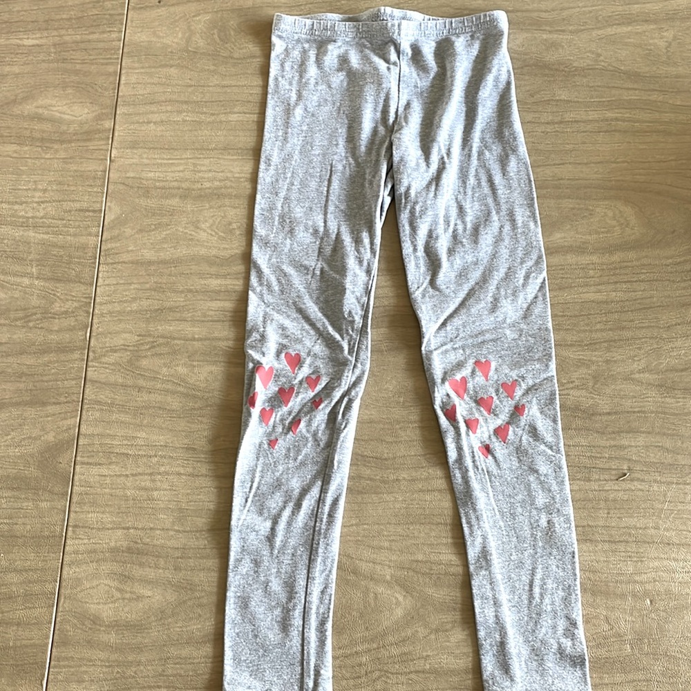 Kids Gray and Pink Long Pants (Leggings) with Hearts on knees